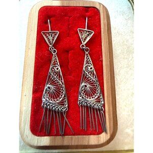 916 Silver 2.5 Inch Filigree Dangle Earrings With Intricate Design